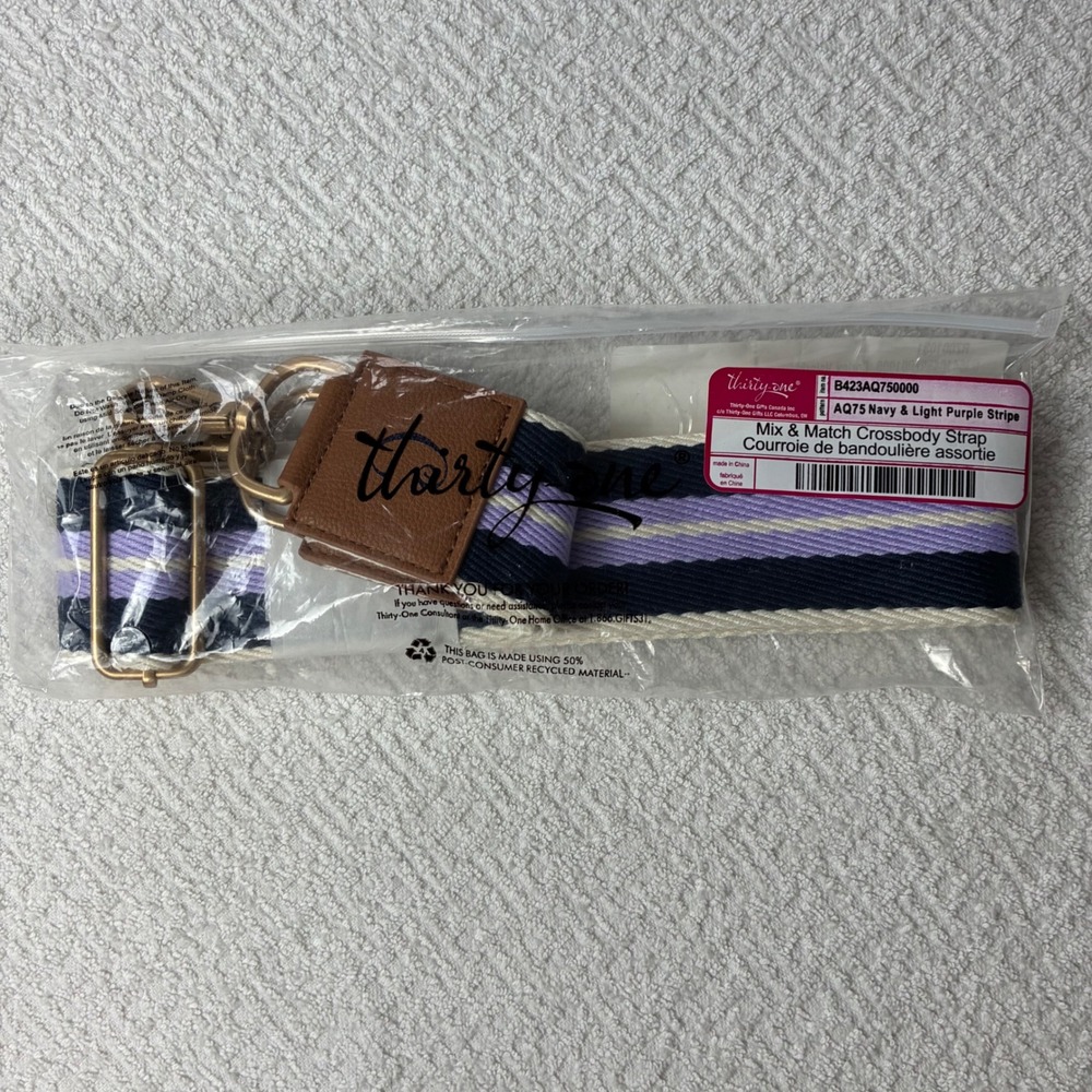 Thirty-One Navy & Light Purple Stripe Mix & Match Crossbody Strap "C" Momgram